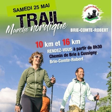 TRAIL MARCHE NORDIQUE
Rendez-vous le samedi 25 mai à partir de 8h30 à Brie-Comte-Robert, Chemin de Brie à Cossigny.
2 parcours : 10 km et 16 km
Participation : 10€

Infos & inscriptions :h
ttps://marche-nordique-galoches-briardes.blogspot.com/?m=1

 #ffrandonnee #iloverando #rando77 #dansle77 #randonee #seineetmarne #seineetmarne77 #rando #randonnée